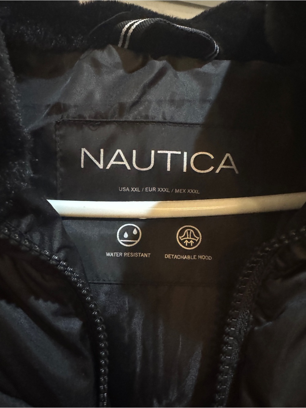 Nautica Black Quilted Hooded Puffer Jacket Detachable Faux Fur Hood - Picture 3 of 5